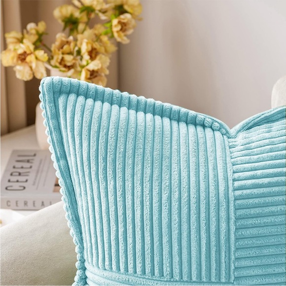 Blue Striped Texture Corduroy Decorative Farmhouse Luxury Soft Pillow Cover Set - Picture 2 of 6